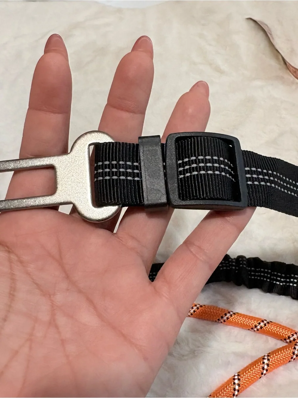 Dog Leash Reflective Orange and Black with Safety Belt